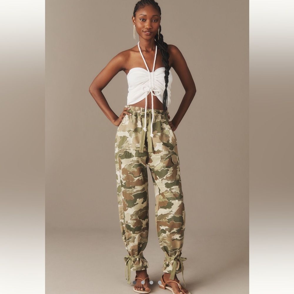 Camo Tie-Hem Cargo Pants - Green Camo